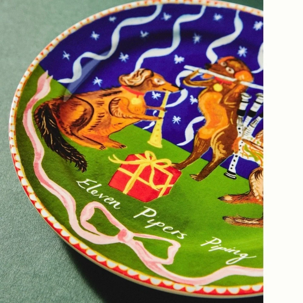 Anthropologie Emily Maude 12 Days of Christmas Pipers Pipping Dessert Plate
